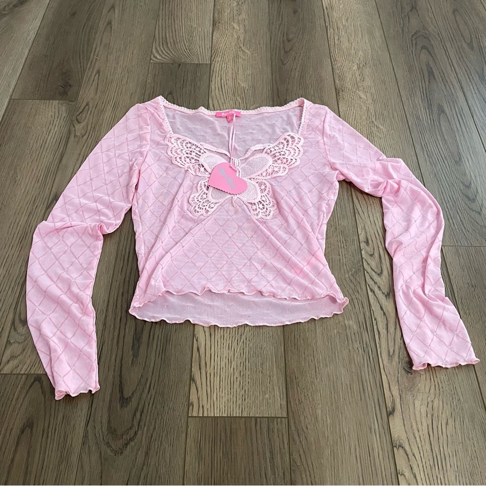 Sugar Thrillz Dolls kill Y2K Mesh Knitted Butterfly Long Sleeve‎ Princess Top